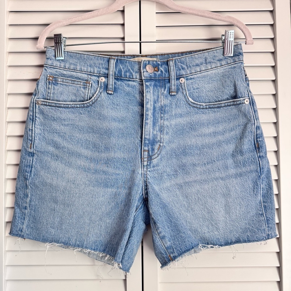 Madewell The Pride Relaxed Mid Length Denim Blue Shorts Festival Parade Size 25 - Picture 2 of 10